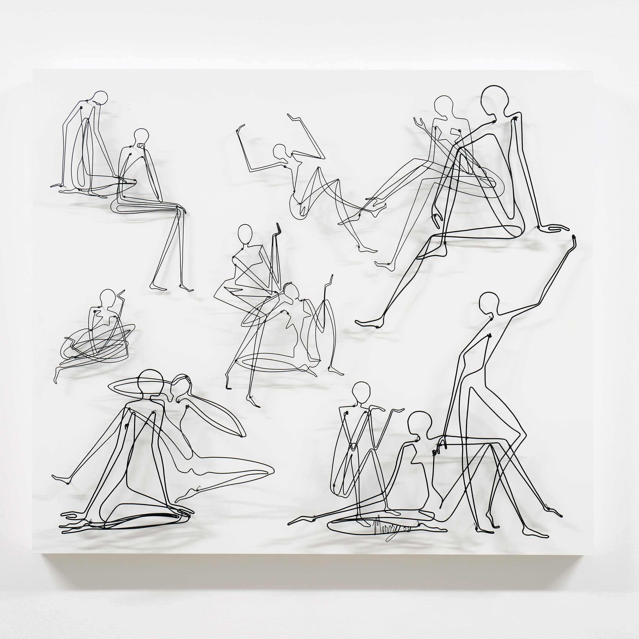 Pamela Merory Dernham, "Vignettes III" 2024. Painted steel wire on wood panel, 26 3/4" H x 31 1/4" W x 4" D