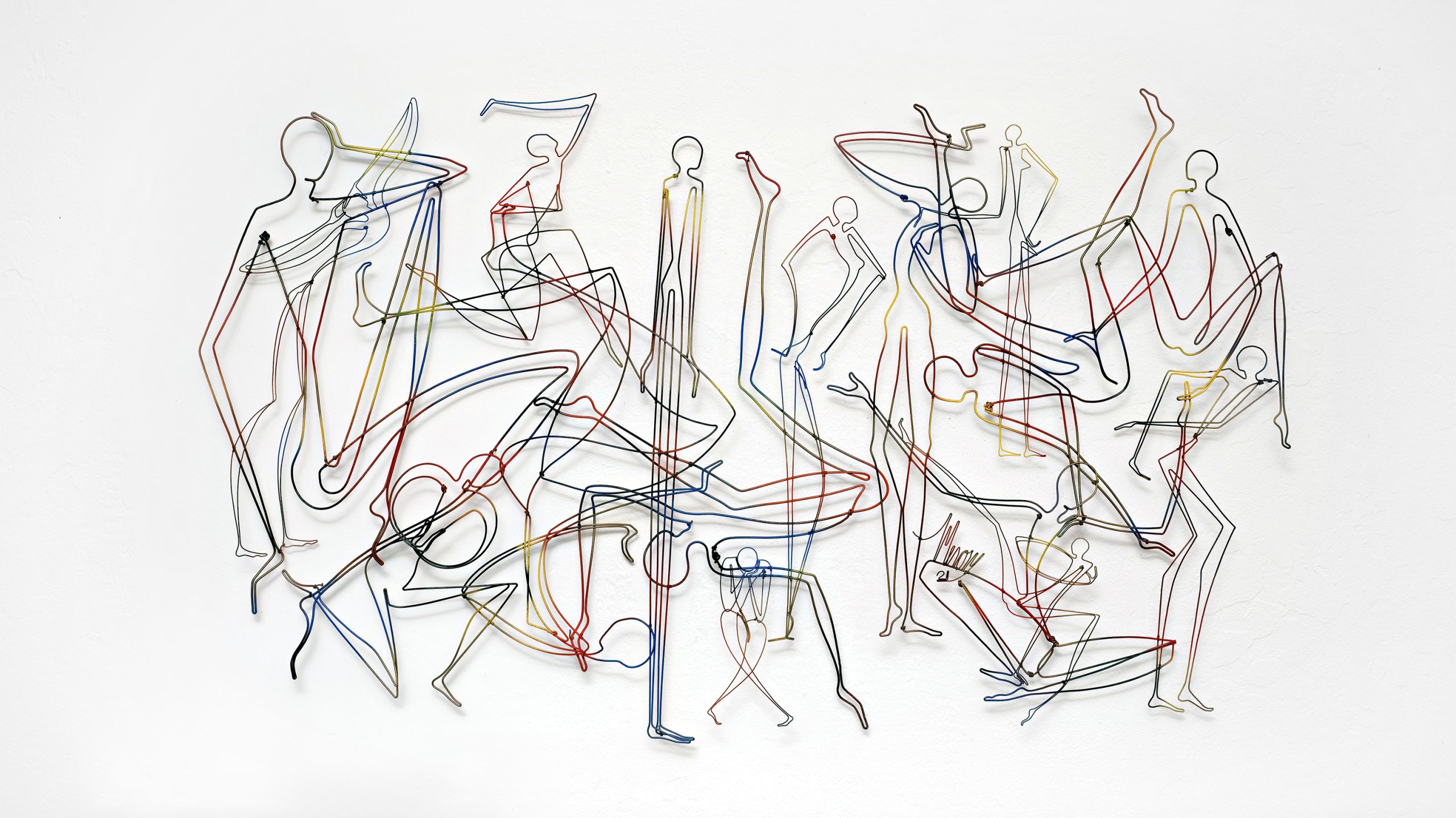 2021.<br />
Painted steel wire on wood panel,<br />
30 1/8" H x 47 1/8" W x 4" D, (framed)<br />
