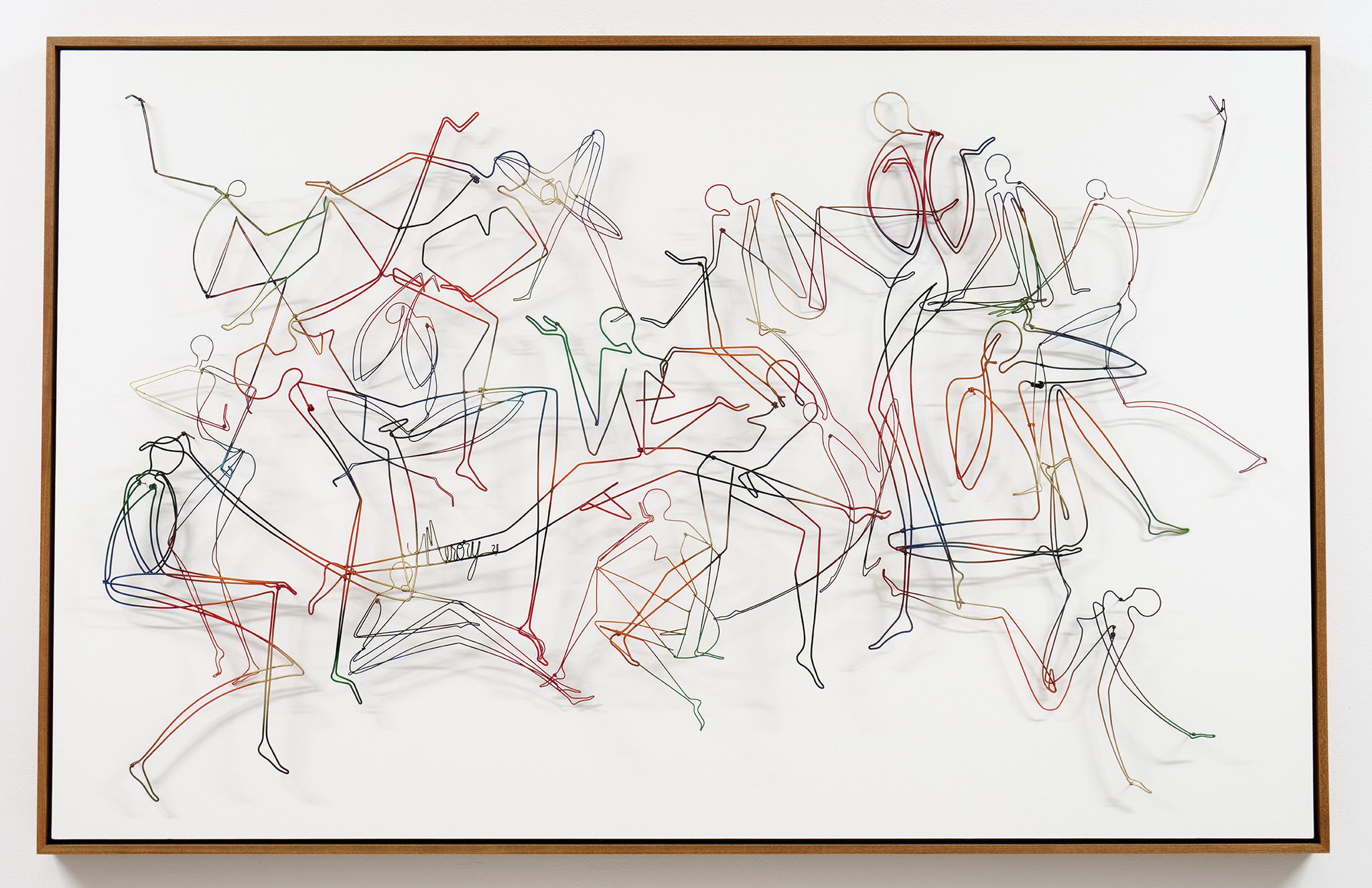 2021. Painted steel wire on wood panel, 30 1/8" H x 47 1/8" W x 4" D, (framed)