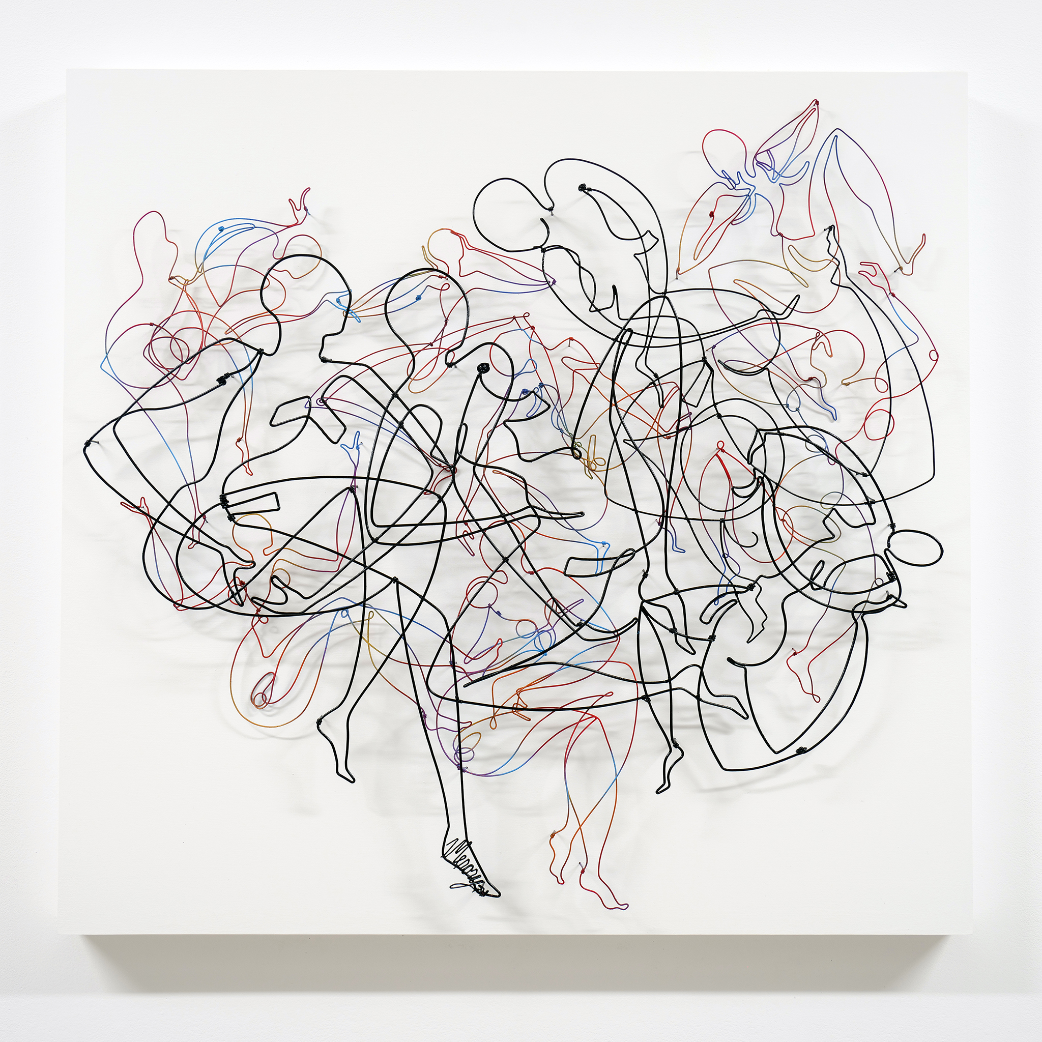 PamelaMeroryDernham-HideAndSeek-II Painted steel wire on wood panel,