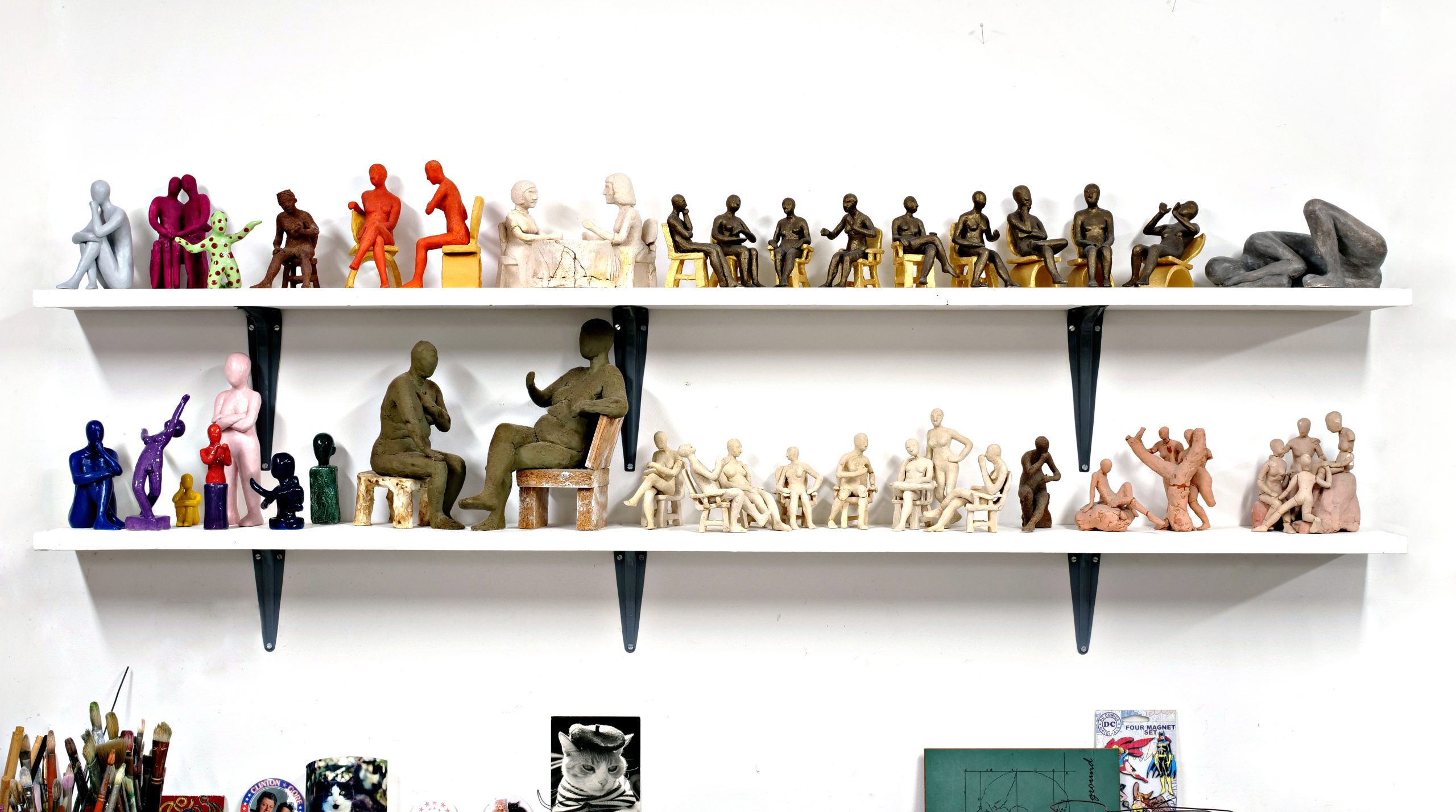 “Maquettes”, 1990-1998.  Painted and glazed clay, variable sizes.