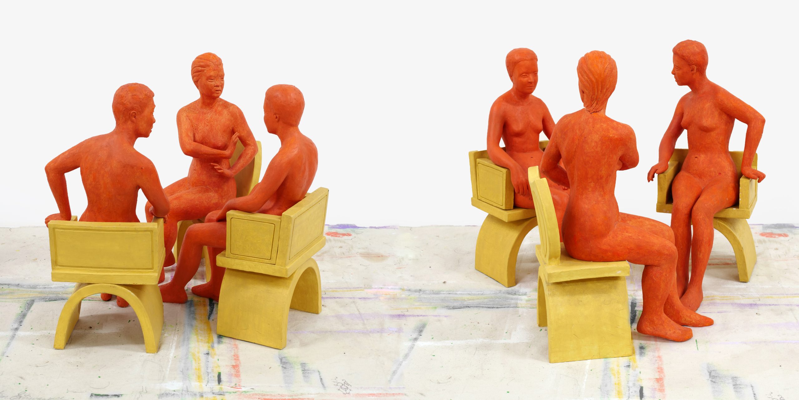 “The College #9”, 1995-1998.  Painted Clay, 20” high x variable length and width.