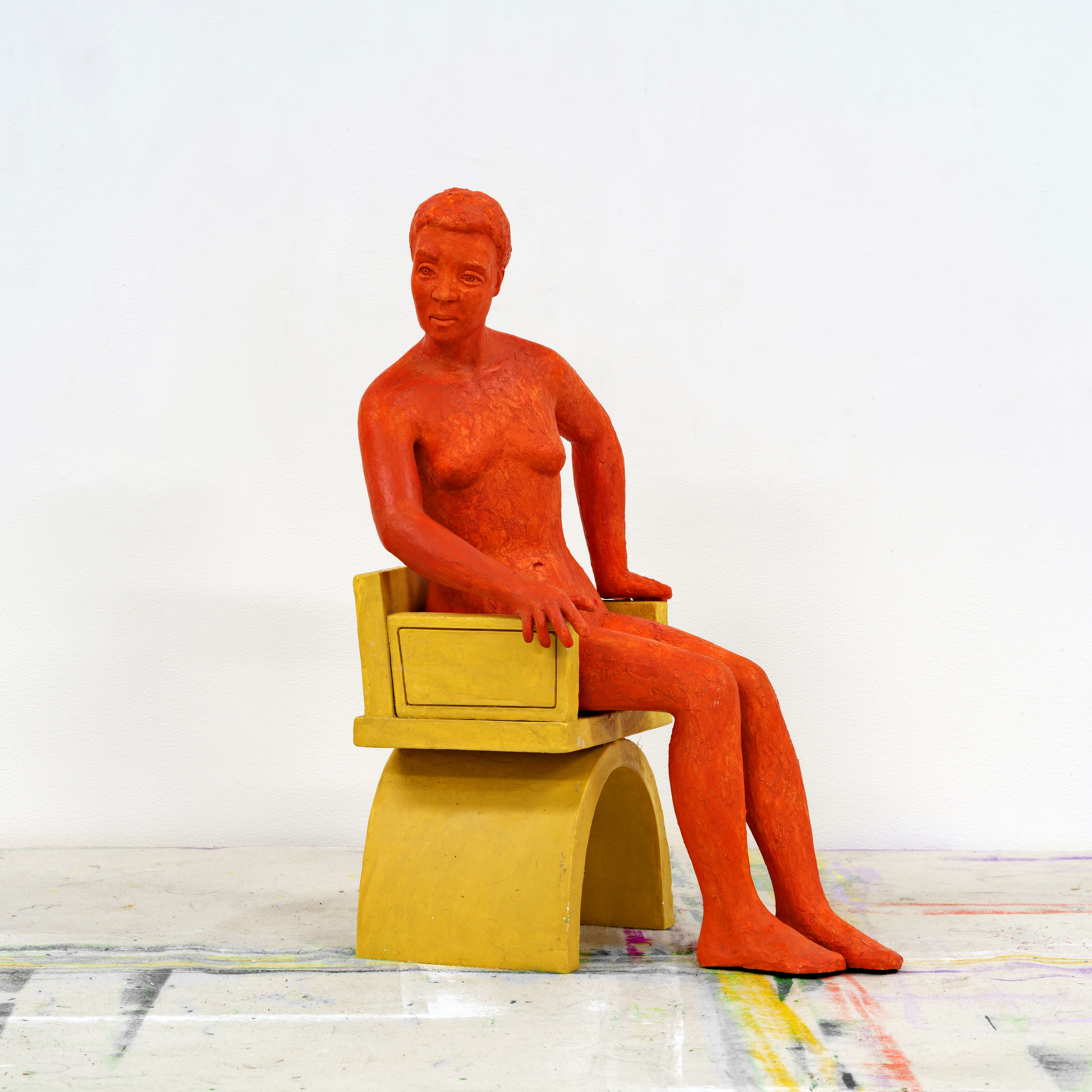 The College, Figure #4", 1995-1998.  Painted clay, 13” long x 9” wide x 20” high.