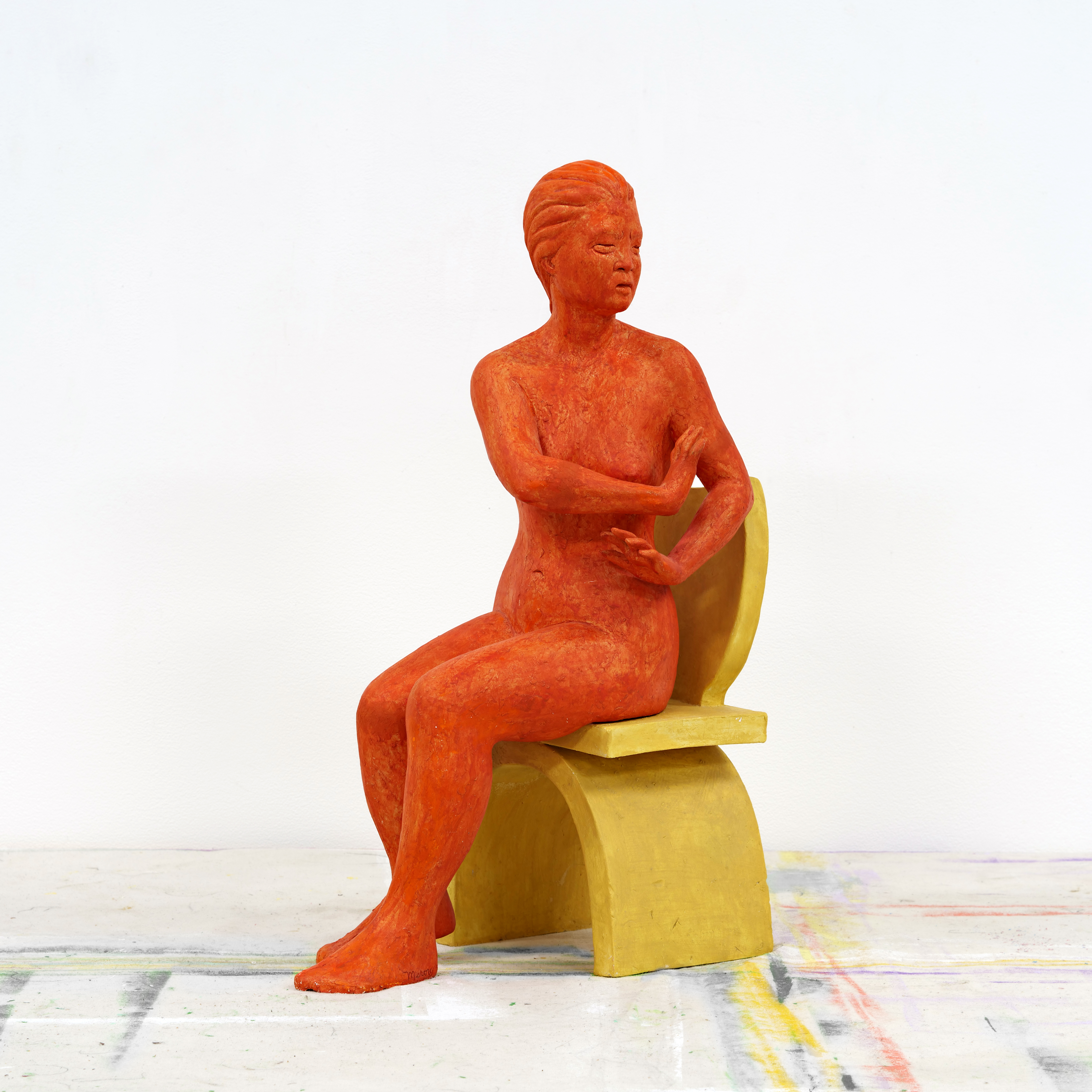 “The College, Figure #6", 1995-1998.  Painted clay, 12” long x 8” wide x 20” high.