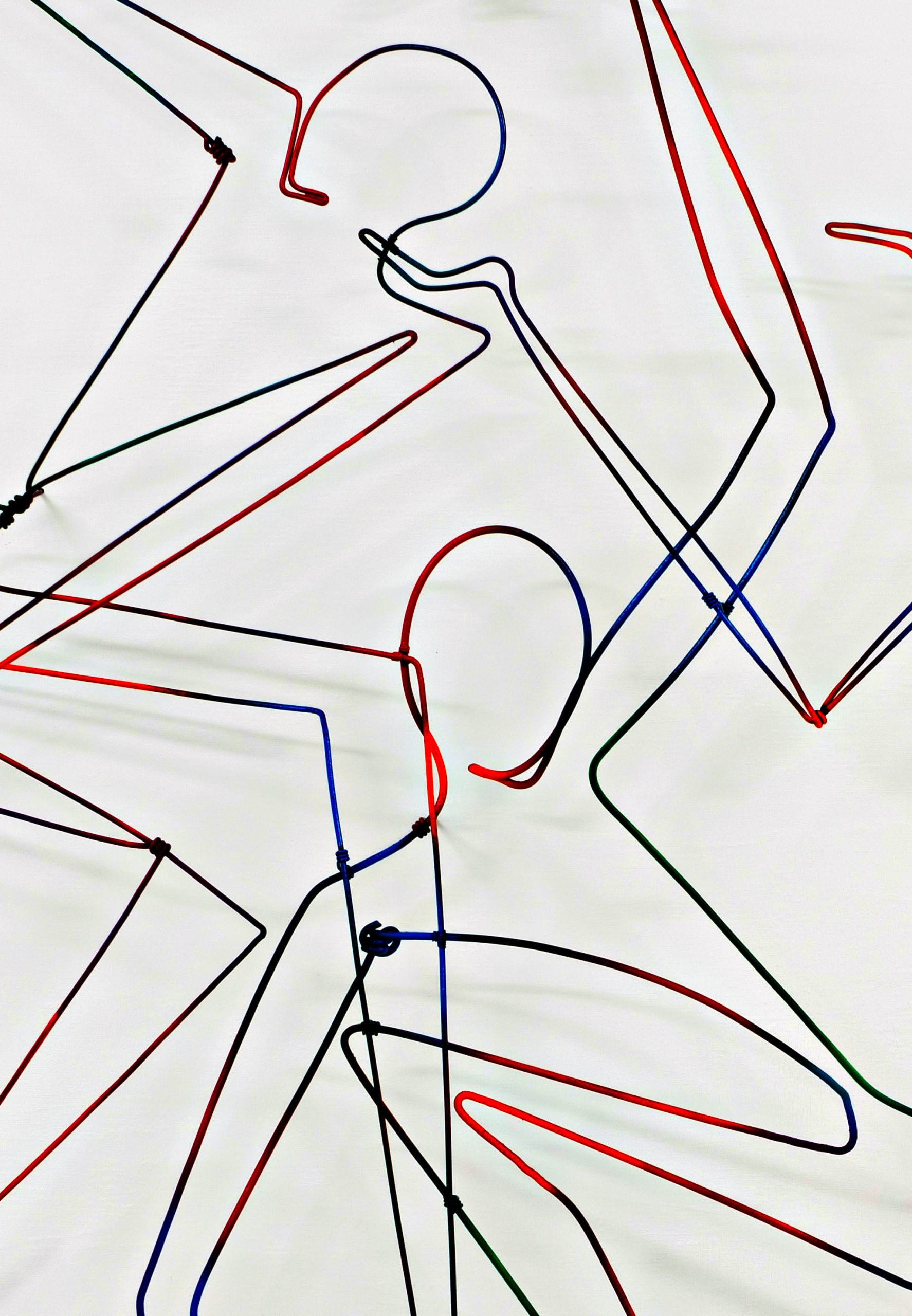 "Hide and Seek III: Hiding in Plain Site", 2026. Painted steel wire on wood panel, 40" H x 36" w x 4” D. detail