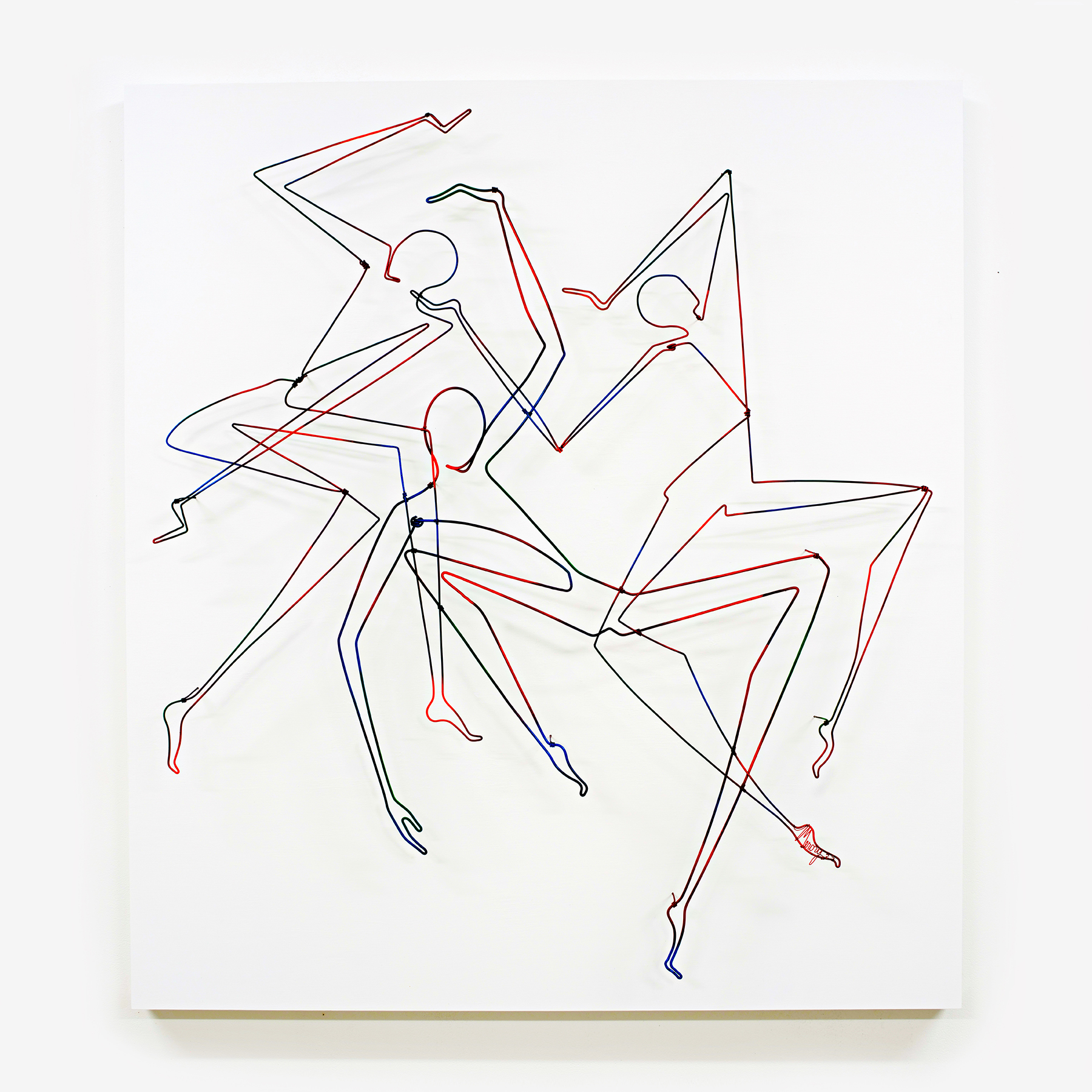 "Hide and Seek III: Hiding in Plain Site", 2026. Painted steel wire on wood panel, 40" H x 36" w x 4” D.