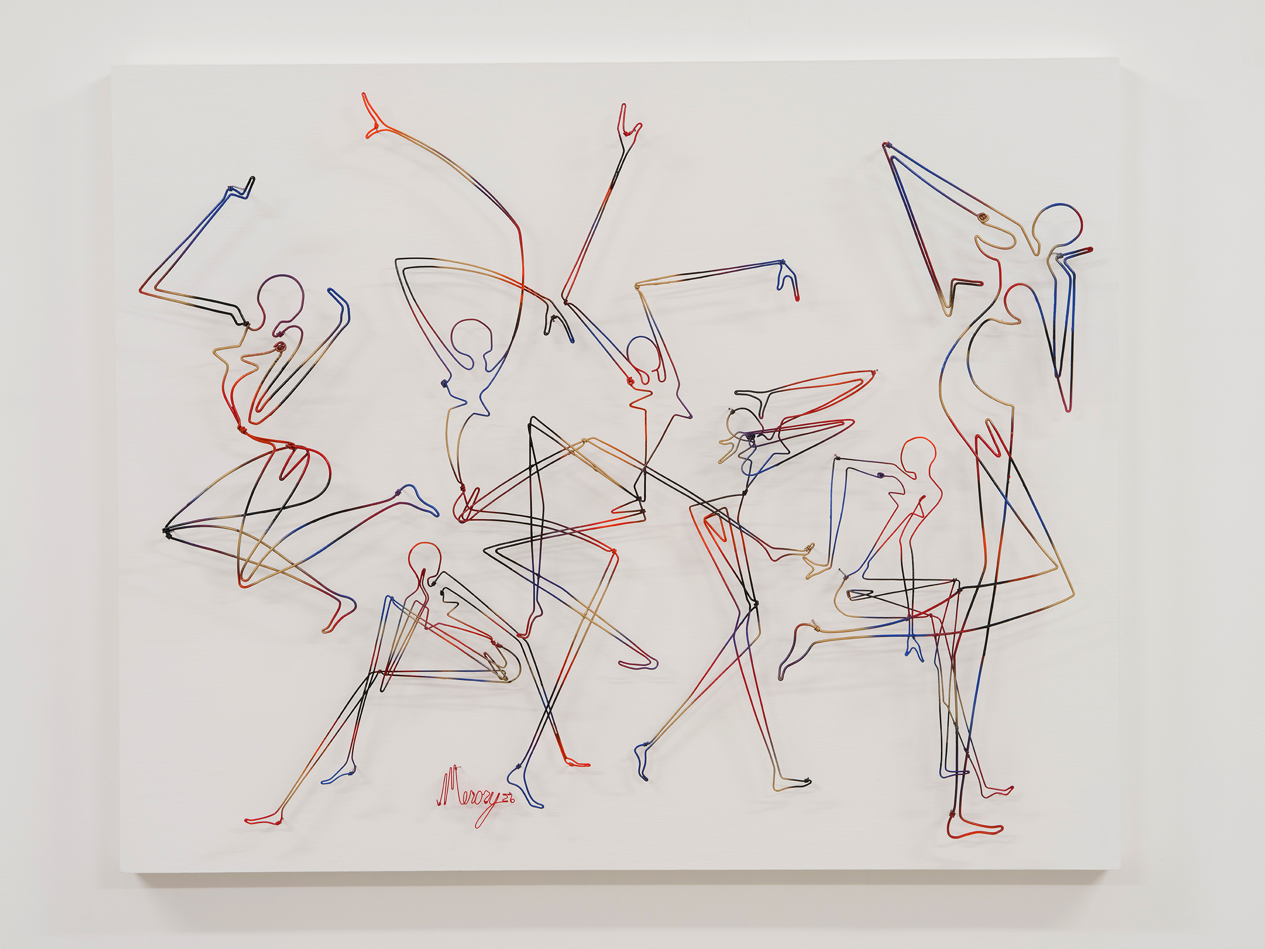 PamelaMeroryDernham-CovalentBonds-IV 2021. Painted steel wire on wood panel, 30 1/8" H x 47 1/8" W x 4" D, (framed)